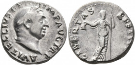 Vitellius, 69. Denarius (Silver, 18 mm, 3.42 g, 6 h), Rome, late April-20 December 69. A VITELLIVS GERM IMP AVG TR P Laureate head of Vitellius to rig...