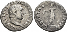 Vitellius, 69. Denarius (Silver, 19 mm, 2.52 g, 6 h), Rome, late April-20 December 69. A VITELLIVS GERM IMP AVG TR P Laureate head of Vitellius to rig...