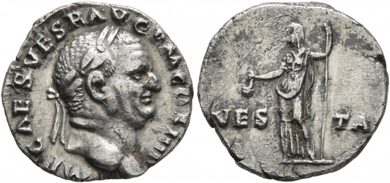 Vespasian, 69-79. Denarius (Silver, 17 mm, 3.29 g, 6 h), Rome, 72-73. IMP CAES V...