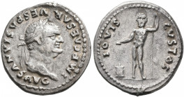Vespasian, 69-79. Denarius (Silver, 20 mm, 3.15 g, 6 h), Rome, 76. IMP CAESAR VESPASIANVS AVG Laureate head of Vespasian to right. Rev. IOVIS CVSTOS J...