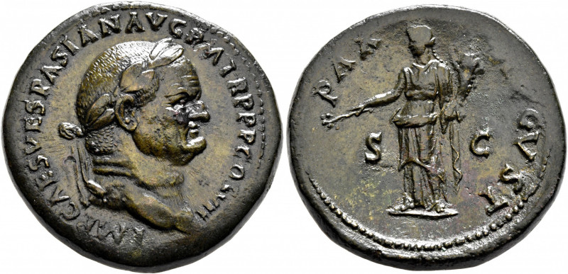 Vespasian, 69-79. Sestertius (Orichalcum, 33 mm, 26.39 g, 5 h), Rome, 76. IMP CA...