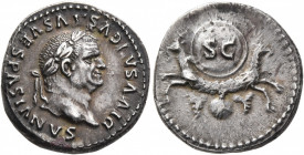 Divus Vespasian, died 79. Denarius (Silver, 19 mm, 3.56 g, 5 h), Rome, struck under Titus, 80-81. DIVVS AVGVSTVS VESPASIANVS Laureate head of Vespasia...