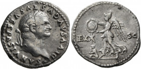 Vespasian, 69-79. Denarius (Silver, 20 mm, 3.15 g, 6 h), Rome, 80-81. DIVVS AVGVSTVS VESPASIANVS Laureate head of Divus Vespasian to right. Rev. EX - ...