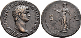 Domitian, as Caesar, 69-81. As (Copper, 27 mm, 10.35 g, 6 h), Lugdunum, 77-78. CAESAR AVG•F•DOMITIANVS•COS•V Bare head of Domitian to right. Rev. S - ...