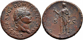 Domitian, as Caesar, 69-81. As (Copper, 26 mm, 10.67 g, 6 h), Rome, 77-78. CAESAR AVG F DOMITIAN COS V Laureate head of Domitian to right. Rev. S - C ...