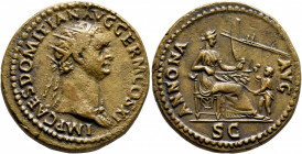 Domitian, 81-96. Dupondius (Orichalcum, 29 mm, 13.94 g, 6 h), Rome, 85. IMP CAES DOMITIAN AVG GERM COS XI Radiate head of Domitian to right, wearing a...