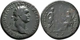Domitian, 81-96. Sestertius (Orichalcum, 34 mm, 23.26 g, 6 h), Rome, 85. IMP CAES DOMIT AVG GERM COS XI CENS PER P P Laureate head of Domitian to righ...