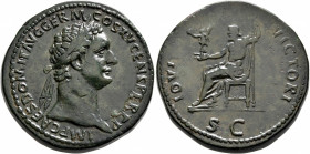 Domitian, 81-96. Sestertius (Orichalcum, 34 mm, 32.62 g, 6 h), Rome, 90-91. IMP CAES DOMIT AVG GERM COS XV CENS PER P P Laureate head of Domitian to r...