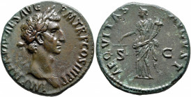 Nerva, 96-98. As (Copper, 26 mm, 10.18 g, 7 h), Rome, 97. IMP NERVA CAES AVG P M TR P COS III P P Laureate head of Nerva to right. Rev. AEQVITAS AVGVS...