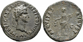 Nerva, 96-98. As (Bronze, 29 mm, 11.20 g, 7 h), Rome, 97. IMP NERVA CAES AVG P M TR P COS III P P Laureate head of Nerva to right. Rev. AEQVITAS AVGVS...