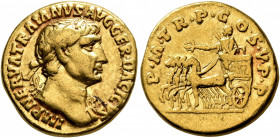 Trajan, 98-117. Aureus (Gold, 18 mm, 7.00 g, 7 h), Rome, 103. IMP NERVA TRAIANVS AVG GER DACICVS Laureate bust of Trajan to right, wearing aegis on hi...