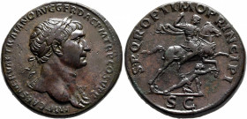 Trajan, 98-117. Sestertius (Orichalcum, 33 mm, 26.07 g, 6 h), Rome, circa 104/5-107. IMP CAES NERVAE TRAIANO AVG GER DAC P M TR P COS V P P Laureate h...