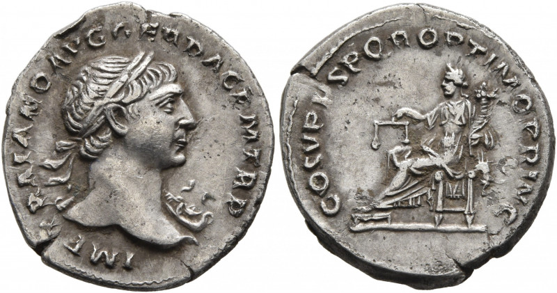 Trajan, 98-117. Denarius (Silver, 19 mm, 3.16 g, 7 h), Rome, circa 108-109. IMP ...