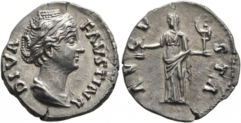 Diva Faustina Senior, died 140/1. Denarius (Silver, 18 mm, 3.25 g, 12 h), Rome. ...