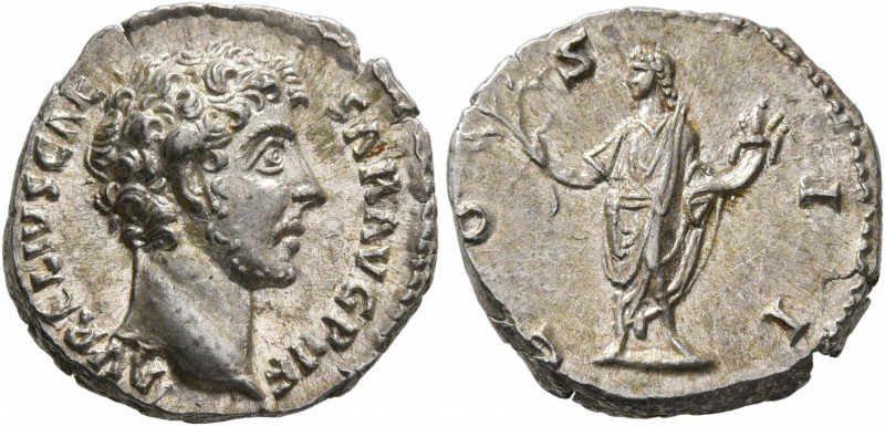 Marcus Aurelius, 161-180. Denarius (Silver, 18 mm, 3.17 g, 6 h), Rome, circa 145...