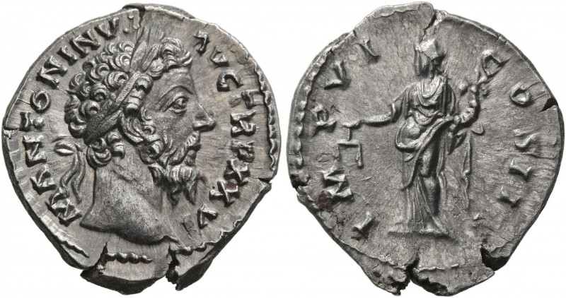 Marcus Aurelius, 161-180. Denarius (Silver, 19 mm, 3.23 g, 12 h), Rome, 171-172....