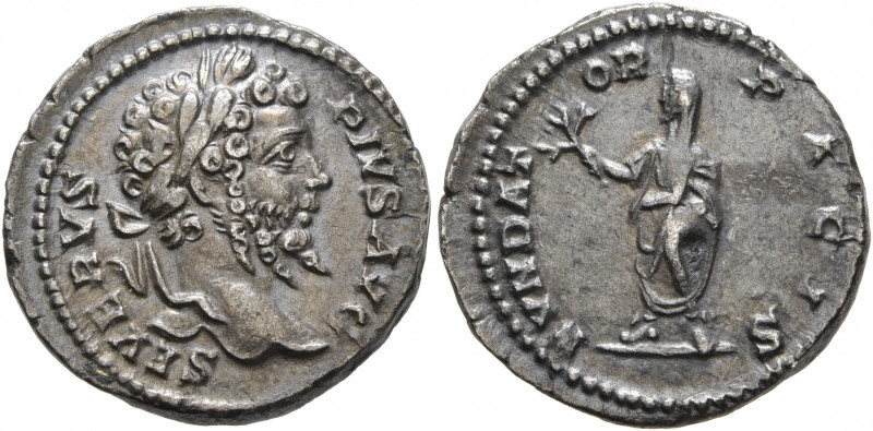 Septimius Severus, 193-211. Denarius (Silver, 18 mm, 2.53 g, 12 h), Rome, 201-20...