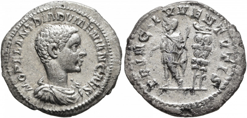 Diadumenian, as Caesar, 217-218. Denarius (Silver, 19 mm, 1.49 g, 6 h), Rome, Ju...