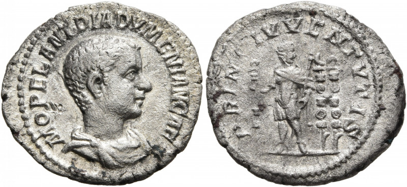 Diadumenian, as Caesar, 217-218. Denarius (Silver, 20 mm, 2.64 g, 12 h), Rome, s...