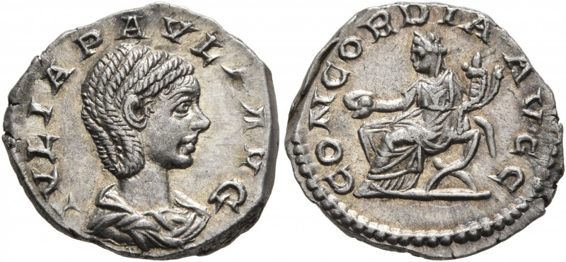 Julia Paula, Augusta, 219-220. Denarius (Silver, 18 mm, 2.80 g, 11 h), Rome. IVL...