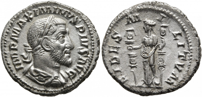 Maximinus I, 235-238. Denarius (Silver, 18 mm, 3.00 g, 5 h), Rome, 235. IMP MAXI...