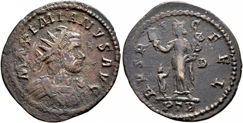 Maximianus, first reign, 286-305. Antoninianus (Bronze, 23 mm, 3.24 g, 6 h), Tre...