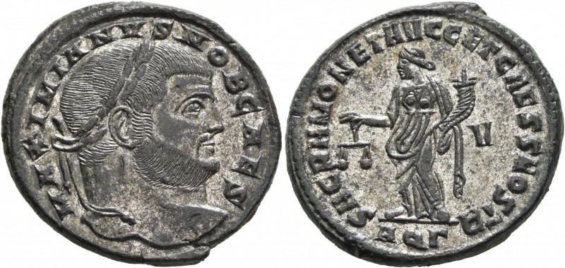 Galerius, as Caesar, 293-305. Follis (Silvered bronze, 27 mm, 9.36 g, 6 h), Aqui...