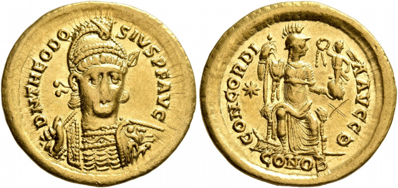 Theodosius II, 402-450. Solidus (Gold, 21 mm, 4.50 g, 6 h), Constantinopolis, 40...