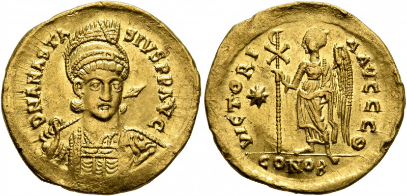 Anastasius I, 491-518. Solidus (Gold, 20 mm, 4.39 g, 7 h), Constantinopolis, 498...