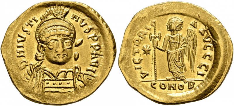 Justin I, 518-527. Solidus (Gold, 21 mm, 4.43 g, 6 h), Constantinopolis, 518-519...