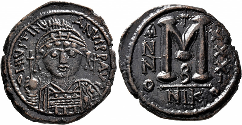 Justinian I, 527-565. Follis (Bronze, 32 mm, 17.61 g, 7 h), Nicomedia, RY 31 = 5...