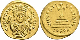 Tiberius II Constantine, 578-582. Solidus (Gold, 22 mm, 4.49 g, 5 h), Constantinopolis, 579. CONSTANT AЧG ЧIЧ FELIX Bust of Tiberius II Constantine fa...