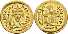 Phocas, 602-610. Solidus (Gold, 20 mm, 4.47 g, 7 h), Constantinopolis, 603-607. o N FOCAS PЄRP AVI Draped and cuirassed bust of Phocas facing, wearing...