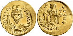 Phocas, 602-610. Solidus (Gold, 21 mm, 4.47 g, 7 h), Constantinopolis, 607-610. δ N FOCAS PERP AVI Draped and cuirassed bust of Phocas facing, wearing...