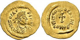 Phocas, 602-610. Tremissis (Gold, 17 mm, 1.49 g, 7 h), Constantinopolis, circa 607-610. δ N FOCAS PЄR AVG Pearl-diademed, draped and cuirassed bust of...