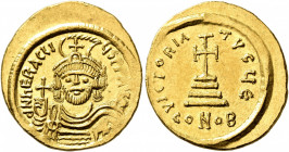 Heraclius, 610-641. Solidus (Gold, 21 mm, 4.50 g, 7 h), Constantinopolis, 610-613. d N hЄRACLIЧS P P AVG Draped and cuirassed bust of Heraclius facing...