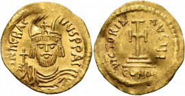 Heraclius, 610-641. Solidus (Gold, 21 mm, 4.51 g, 7 h), Constantinopolis, 610-613. d N hЄRACLIЧS P P AVG Draped and cuirassed bust of Heraclius facing...