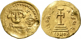 Heraclius, with Heraclius Constantine, 610-641. Solidus (Gold, 21 mm, 4.43 g, 7 h), Constantinopolis, circa 616-625. dd NN hERACLIЧS ET hERA CONST P P...