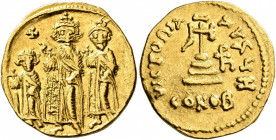 Heraclius, with Heraclius Constantine and Heraclonas, 610-641. Solidus (Gold, 20 mm, 4.45 g, 6 h), Constantinopolis, 623-635(?). Heraclius and Heracli...