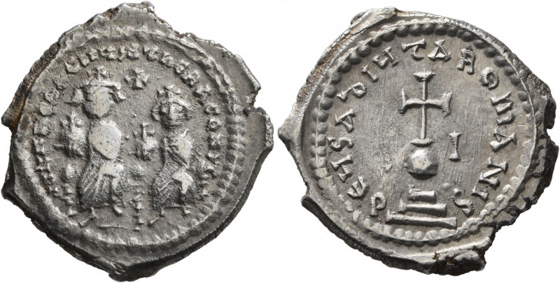 Heraclius, with Heraclius Constantine, 610-641. Hexagram (Silver, 25 mm, 6.70 g,...