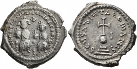Heraclius, with Heraclius Constantine, 610-641. Hexagram (Silver, 25 mm, 6.70 g, 7 h), Constantinopolis, 615-638. dN dN ҺЄRACLIЧS ЄT ҺЄRA CON Heracliu...