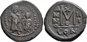 Heraclius, with Heraclius Constantine, 610-641. Follis (Bronze, 29 mm, 12.50 g, 12 h), Constantinopolis, RY 3 = 612/3. δδ NN hERACLIЧS ET hЄRA CONST P...
