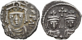 Heraclius, with Heraclius Constantine, 610-641. Half Siliqua (Silver, 13 mm, 0.68 g, 11 h), Carthage. D N ЄRACΛIO P P AV Draped and cuirassed bust of ...