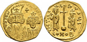 Constans II, with Constantine IV, Heraclius, and Tiberius, 641-668. Solidus (Gold, 19 mm, 4.27 g, 6 h), Constantinopolis, circa 659-661. d n CONTAN[.....