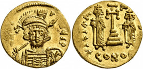 Constantine IV Pogonatus, 668-685. Solidus (Gold, 19 mm, 4.42 g, 6 h), Constantinopolis, 668-673. δ N CONSANЧS P Diademed, helmeted and cuirassed bust...