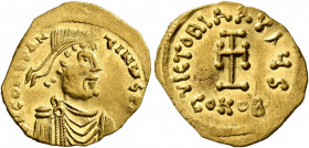 Constantine IV Pogonatus, 668-685. Tremissis (Gold, 17 mm, 1.48 g, 6 h), Constantinopolis. δ N CONSTANTINЧS P[...] Diademed, draped and cuirassed bust...