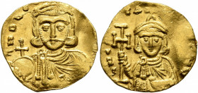 Leo III the "Isaurian", with Constantine V, 717-741. Tremissis (Gold, 16 mm, 1.40 g, 6 h), Syracuse, circa 735-741. δ N D LЄ[ON P A MЧ'] Crowned bust ...