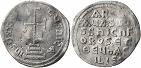 Artavasdus, 742-743. Miliaresion (Silver, 21 mm, 1.77 g, 12 h), with Nicephorus I, Constantinopolis. IҺSЧS XRISTЧS nICA Cross potent on three steps. R...