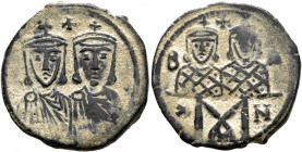 Leo IV the Khazar, with Constantine VI, 775-780. Follis (Bronze, 24 mm, 5.34 g, 5 h), Constantinopolis. Crowned and draped half-lenght busts of Leo IV...