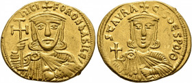 Nicephorus I, with Stauracius, 802-811. Solidus (Gold, 20 mm, 4.47 g, 6 h), Constantinopolis, 803-811. ҺICIFOROS bASILЄ' Crowned and draped bust of Ni...